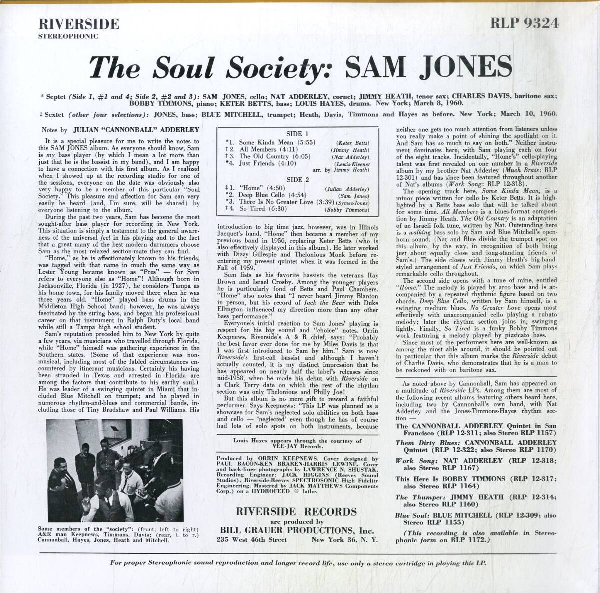 A00591960/LP/サム・ジョーンズ (SAM JONES)「The Soul Society アナログ銘撰集 リバーサイド篇 40 (1993年・VIJJ-30065・ハードバップ)の画像2