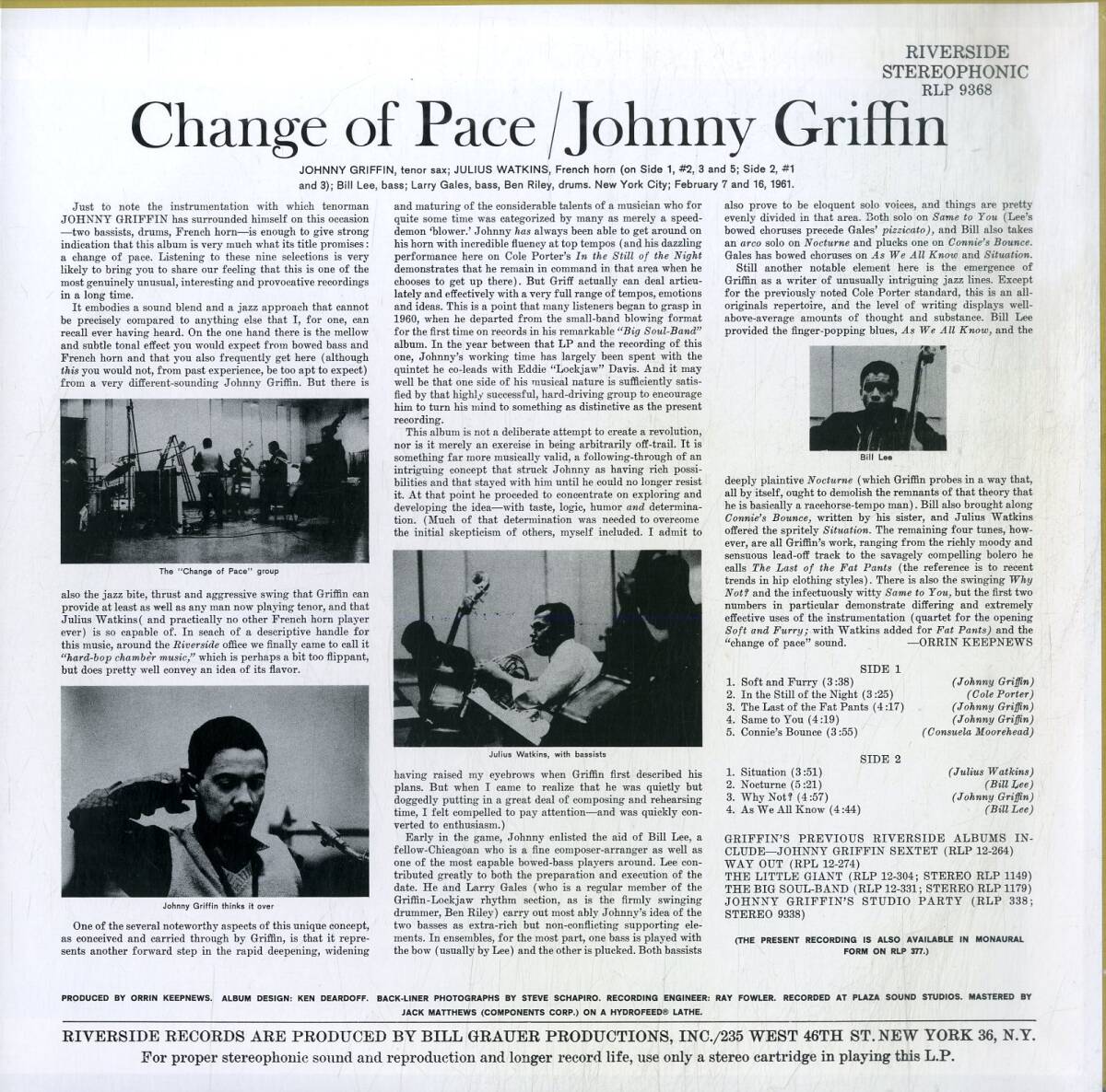 A00591962/LP/ジョニー・グリフィン (JOHNNY GRIFFIN)「Change Of Pace アナログ銘撰集 リバーサイド篇 30 (1995年・VIJJ-30055・ポストの画像2