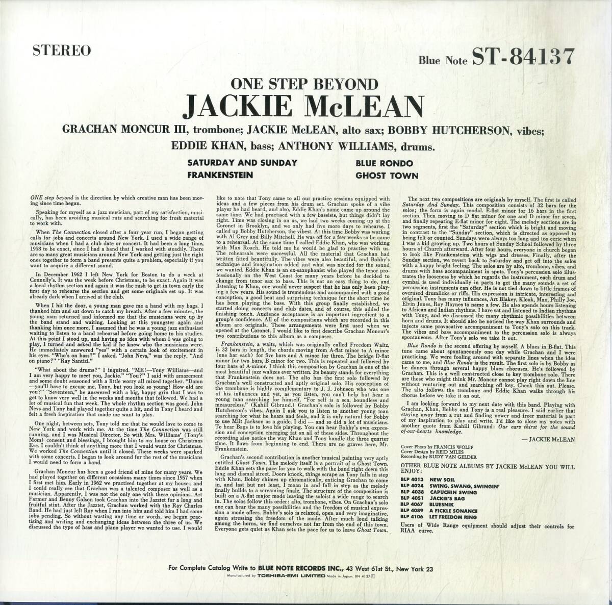 A00592184/LP/ジャッキー・マクレーン (JACKIE McLEAN)「One Step Beyond (1993年・BN-4137・ハードバップ・ポストバップ)」の画像2