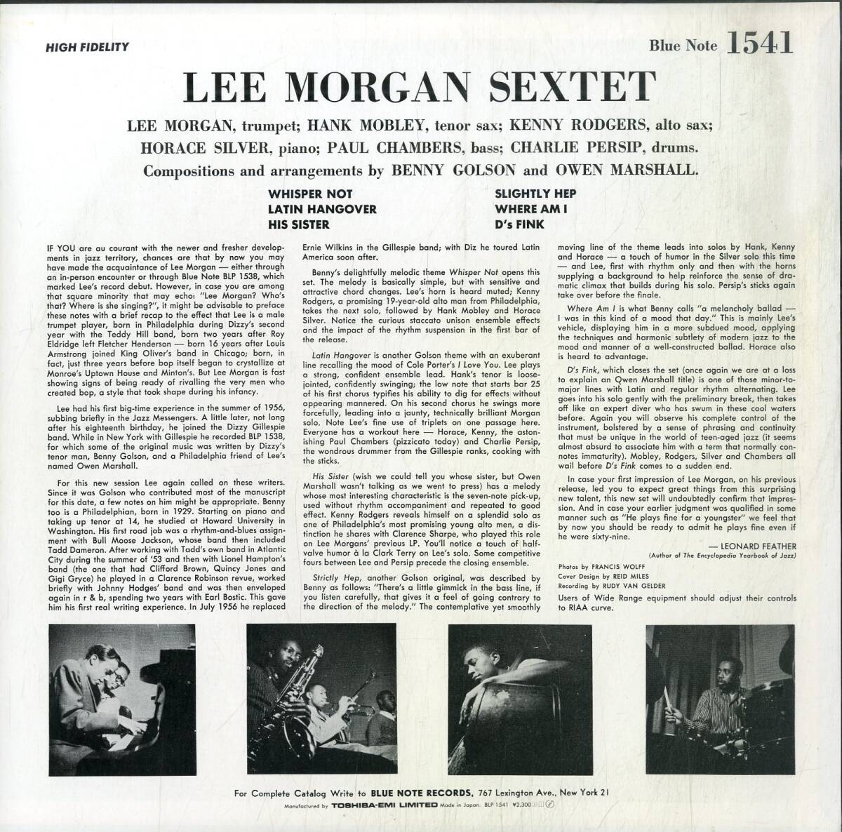 A00592187/LP/リー・モーガン・セクステット「Lee Morgan Sextet (1990年・BN-1541・ハードバップ)」の画像2