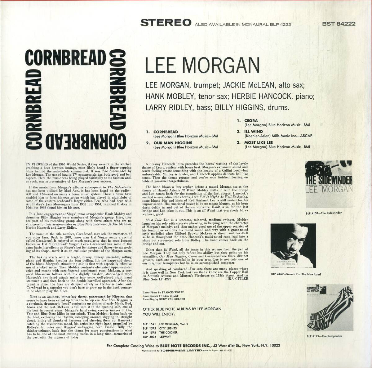 A00592206/LP/リー・モーガン(LEE MORGAN)「Cornbread 日本盤初登場 (1991年・BN-4222・ハードバップ・ポストバップ)」の画像2