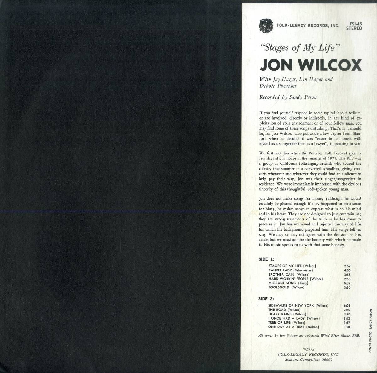 A00592734/LP/ジョン・ウィルコックス (JON WILCOX)「Stages Of My Life (FSI-45・フォーク)」の画像2