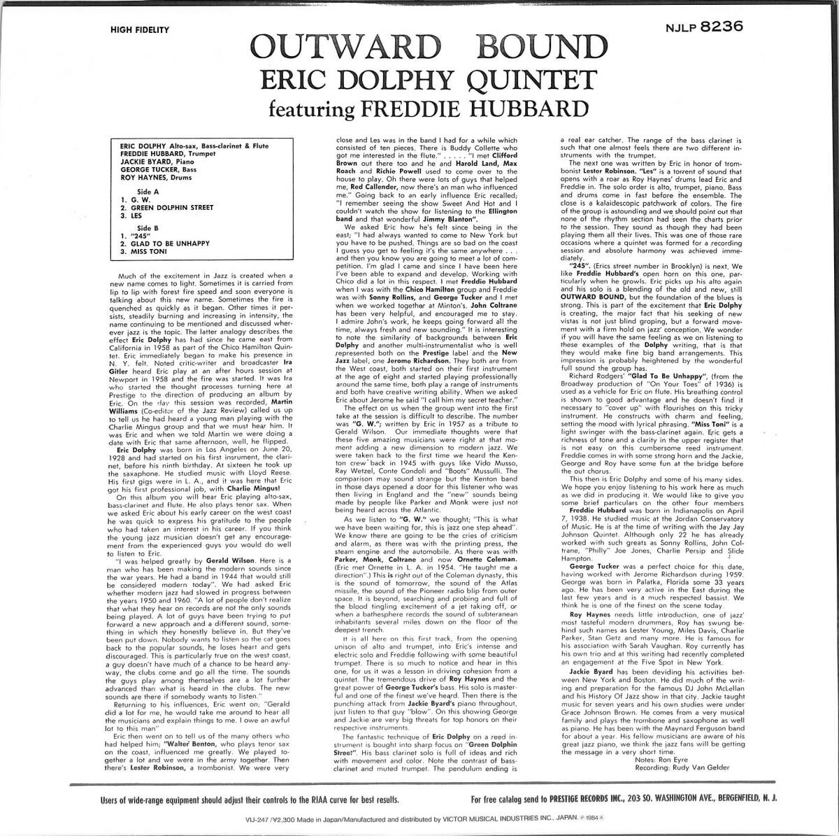 A00591176/LP/エリック・ドルフィー (ERIC DOLPHY QUINTET)「Outward Bound (1984年・VIJ-247・ハードバップ・ポストバップ)」の画像2