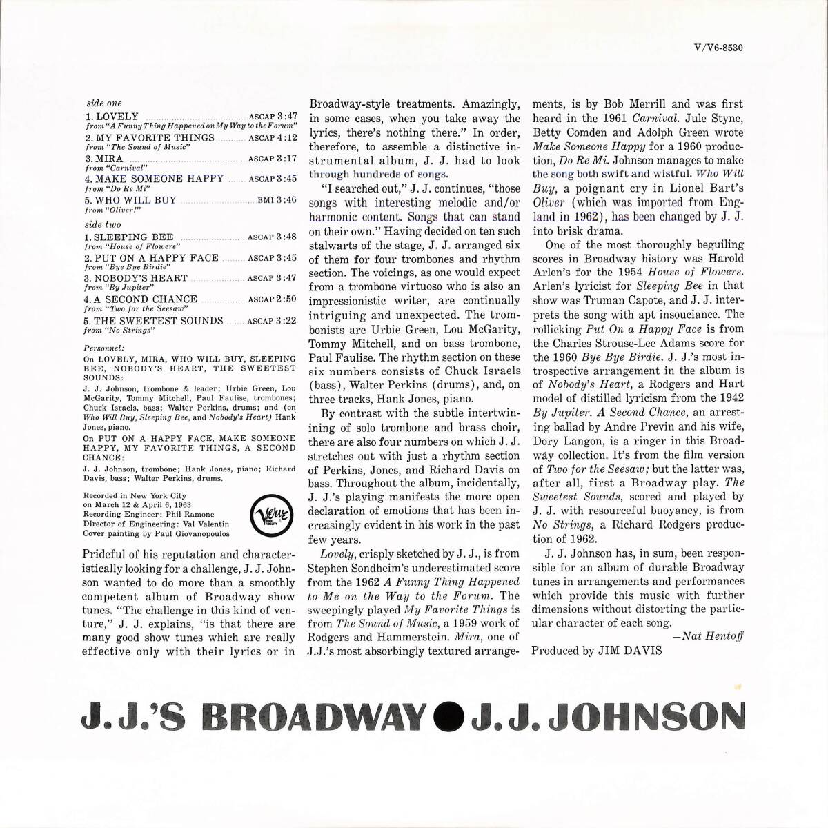 A00590899/LP/J.J.ジョンソン「J.J.sブロードウェイ」_画像2