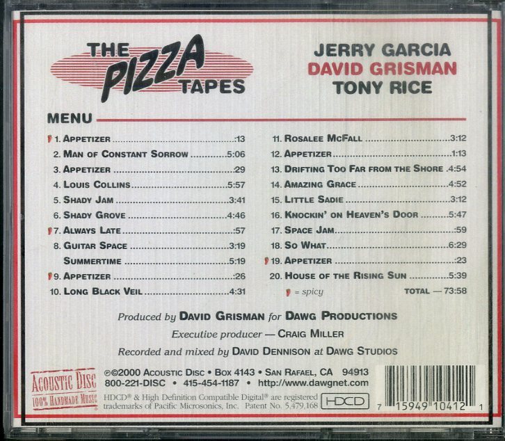 D00160650/CD/ジェリー・ガルシア/デイヴィッド・グリスマン/トニー・ライス「The pizza tapes」の画像2