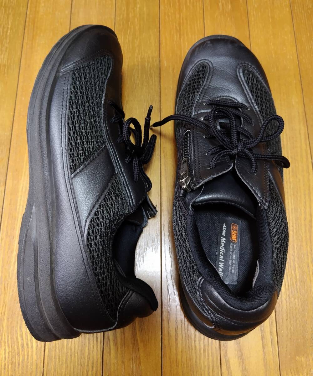 ASAHI MEDICAL WALK Asahi medical walk sneakers side Zip walking shoes 24.5 4E black lady's made in Japan large 