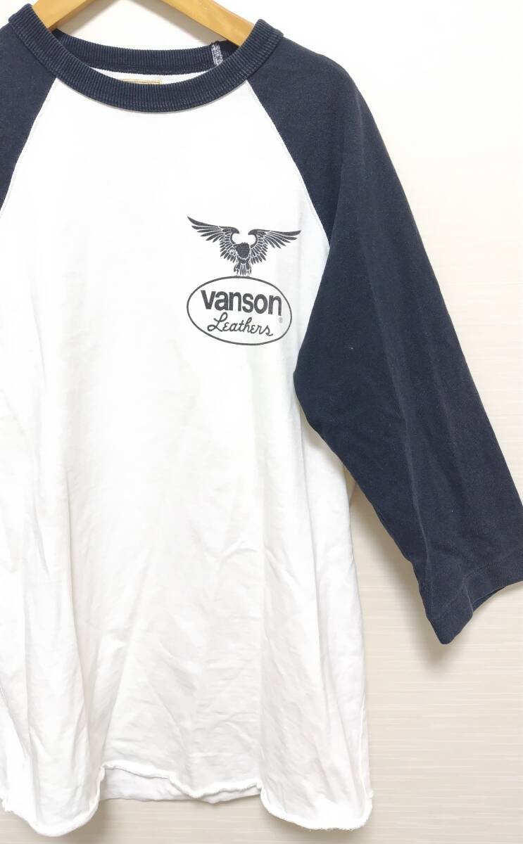 VANSON LEATHER バンソン ラグラン 七分袖Tシャツ カットソー ロングTシャツ アメリカンロゴ イーグル 鷹 15 M メンズ 日本製_画像2