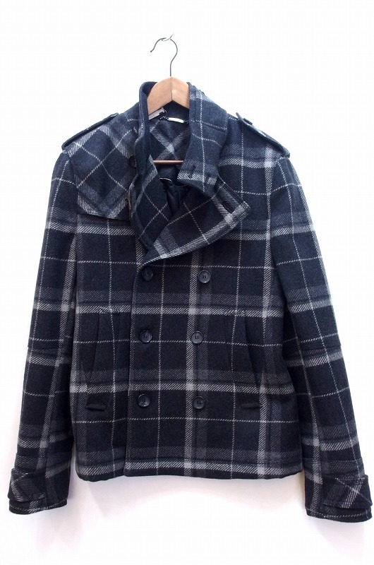 D&Gti- and ji- check pattern wool pea coat men's *46 charcoal gray 