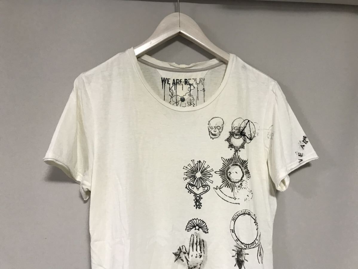 本物リプレイWE ARE REPLAYコットンプリント半袖Tシャツメンズサーフアメカジミリタリーゴルフワークビジネススーツ白ホワイトSインド製_画像2