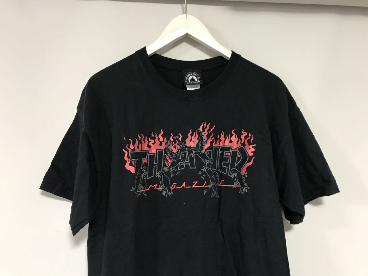 本物スラッシャーTHRASHERコットンプリント半袖Tシャツメンズサーフアメカジミリタリービンテージ古着黒ブラックLハイチ製_画像2