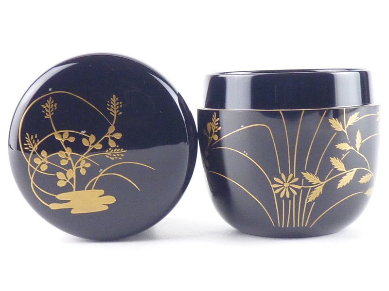 【扇屋】坂田峰俊「秋ノ野 大棗」共箱 高さ 約7.5cm 幅 約7cm 木製 棗 香合 茶碗 茶道具 師 前畑雅峯