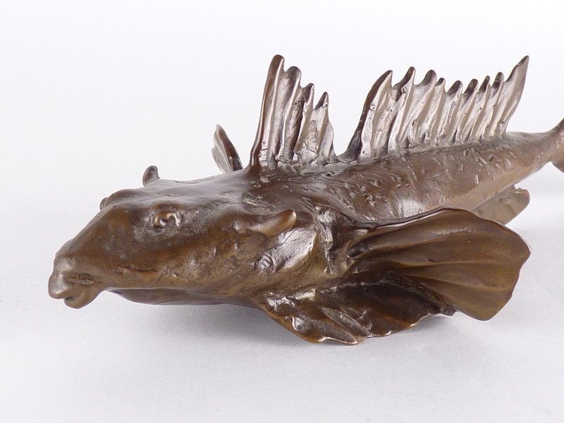 【扇屋】川合敏久 ハゼ ブロンズ像 大小セット 銅製 魚 オコゼ 置物 オブジェ 彫刻 彫刻家 一対 E-1の画像8