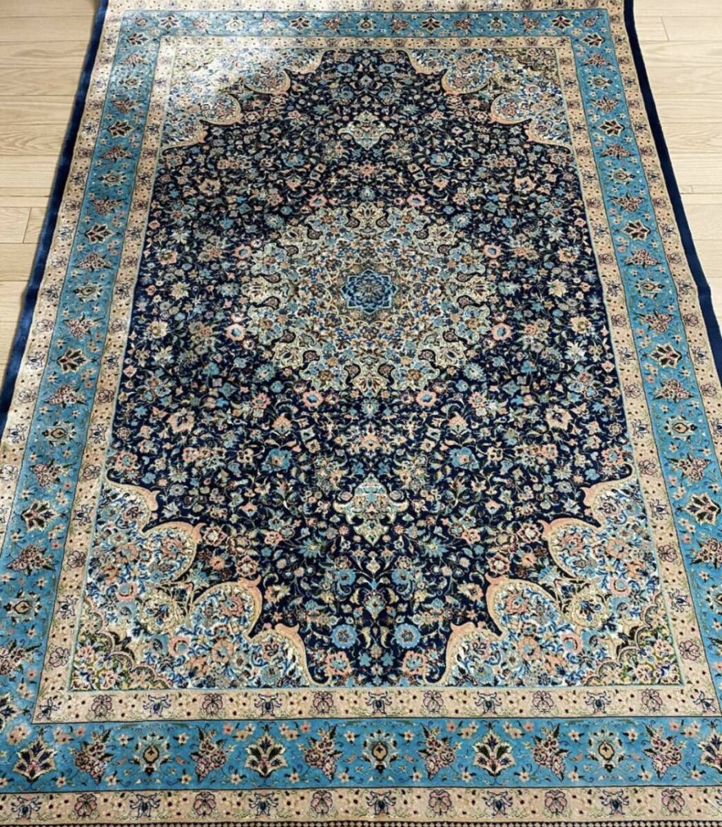 百貨店展示品 シルク100％ 最高峰225万ノット イラン産 手織り 高級ペルシャ絨毯 101×152cm #9の画像1