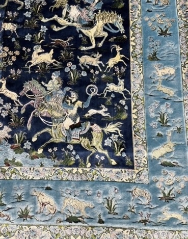 一点のみ 百獣の図 Negin Mashhad Helel工房シルク100％ 最高峰225万ノット イラン産 手織り 高級ペルシャ絨毯 148×223cm の画像6