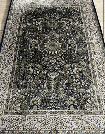 百貨店展示品 Negin Mashhad Helel工房 シルク100％ 最高峰225万ノット イラン産 手織り 高級ペルシャ絨毯 101×152cm #19の画像1