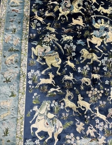 一点のみ 百獣の図 Negin Mashhad Helel工房シルク100％ 最高峰225万ノット イラン産 手織り 高級ペルシャ絨毯 148×223cm の画像7
