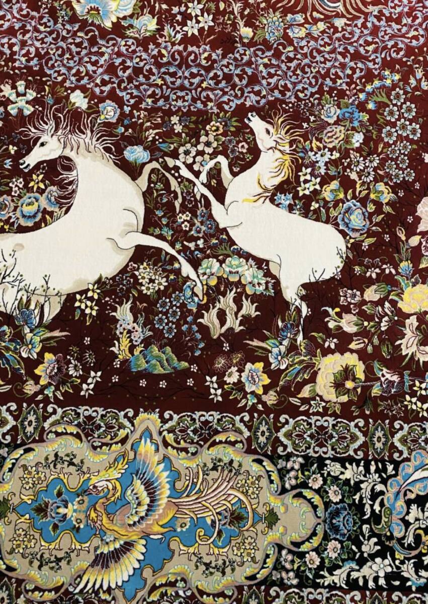 白馬孔雀の図　最高峰約144万ノット　ウール100%　イラン産手織り 高級ペルシャ絨毯 201×305cm　_画像3