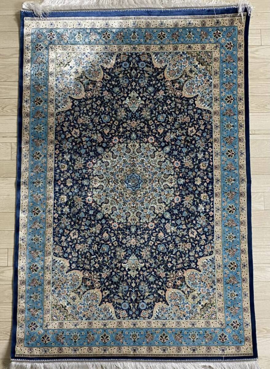 百貨店展示品 シルク100％ 最高峰225万ノット イラン産 手織り 高級ペルシャ絨毯 101×152cm #9の画像2