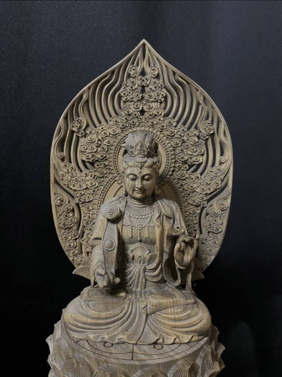 古美術 総楠材 仏教工芸品 木彫仏教 時代彫刻 極上品 仏師で仕上げ品 文殊菩薩 普賢菩薩座像の画像5