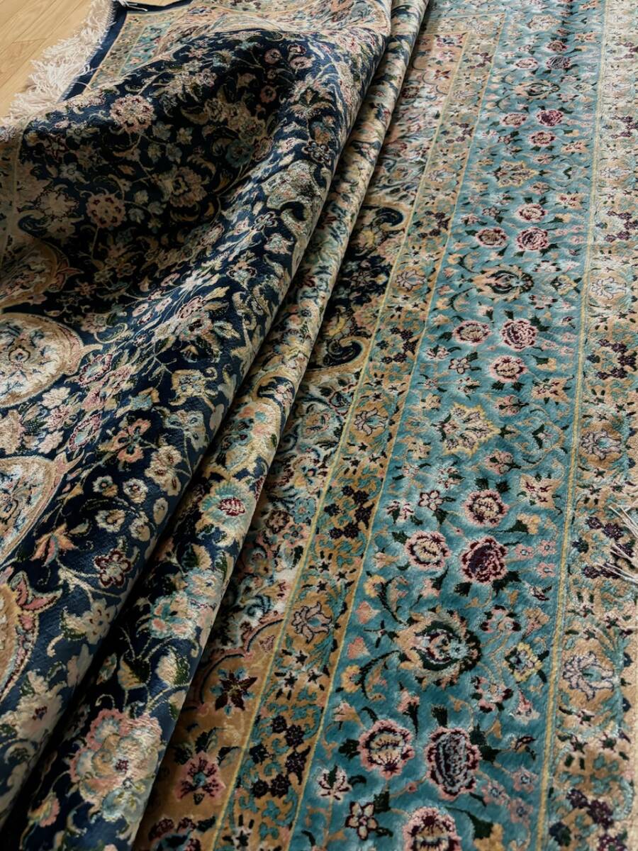 百貨店展示品 Negin Mashhad Helel工房 シルク100％ 最高峰225万ノット イラン産 手織り 高級ペルシャ絨毯 148×223cm #11の画像4