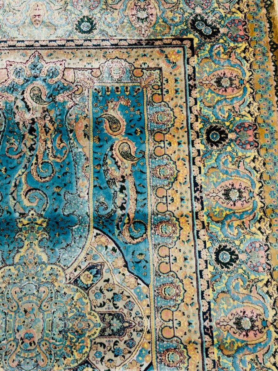 百貨店展示品 Negin Mashhad Helel工房 シルク100％ 最高峰225万ノット イラン産 手織り 高級ペルシャ絨毯 101×152cm #14の画像8