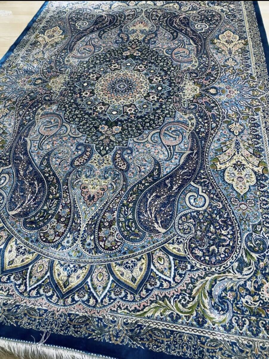 百貨店展示品 Negin Mashhad Helel工房 大判 シルク100％  最高峰225万ノット イラン産 手織り 高級ペルシャ絨毯 202×303cm #12の画像5