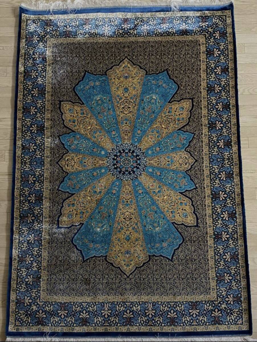 百貨店展示品 シルク100％ 最高峰225万ノット イラン産 手織り 高級ペルシャ絨毯 148×223cm #4の画像2