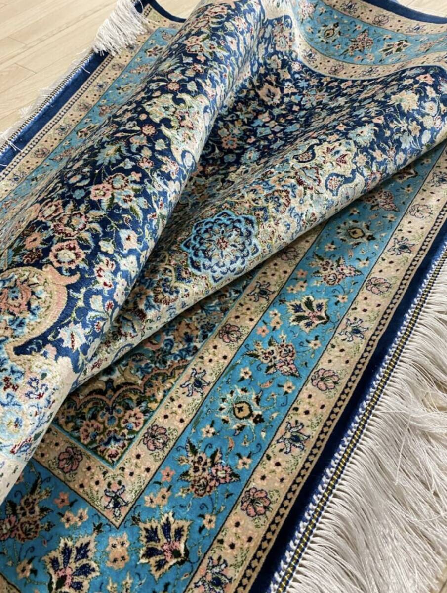百貨店展示品 シルク100％ 最高峰225万ノット イラン産 手織り 高級ペルシャ絨毯 101×152cm #9の画像3