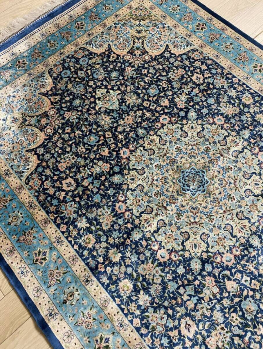 百貨店展示品 シルク100％ 最高峰225万ノット イラン産 手織り 高級ペルシャ絨毯 101×152cm #9の画像8