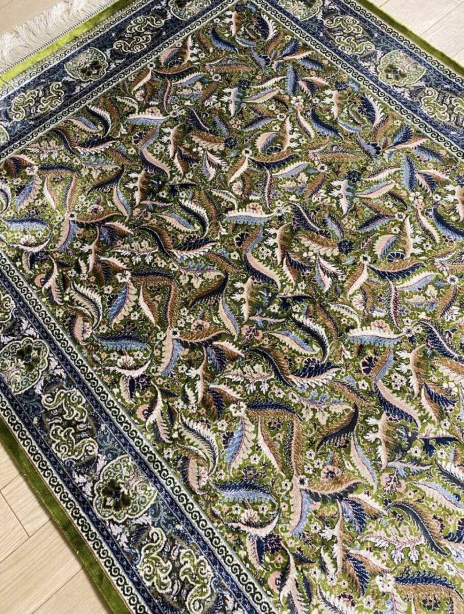 百貨店展示品 シルク100％ 最高峰225万ノット イラン産 手織り 高級ペルシャ絨毯 101×152cm #10の画像8