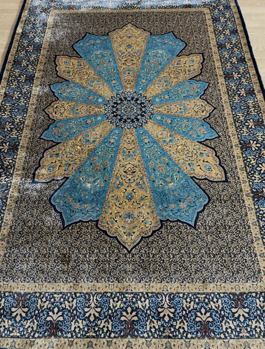 百貨店展示品 シルク100％ 最高峰225万ノット イラン産 手織り 高級ペルシャ絨毯 148×223cm #4の画像1