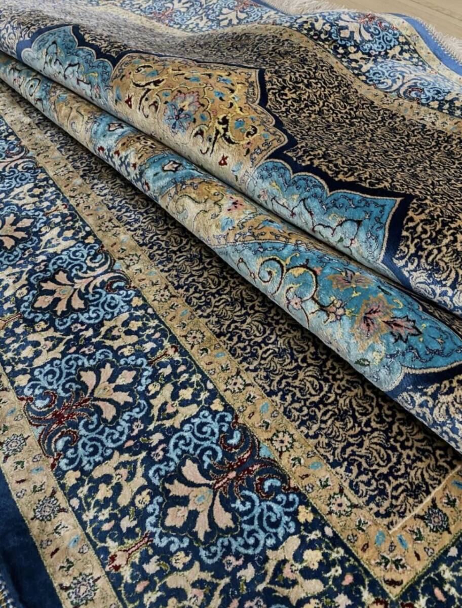 百貨店展示品 シルク100％ 最高峰225万ノット イラン産 手織り 高級ペルシャ絨毯 148×223cm #4の画像5