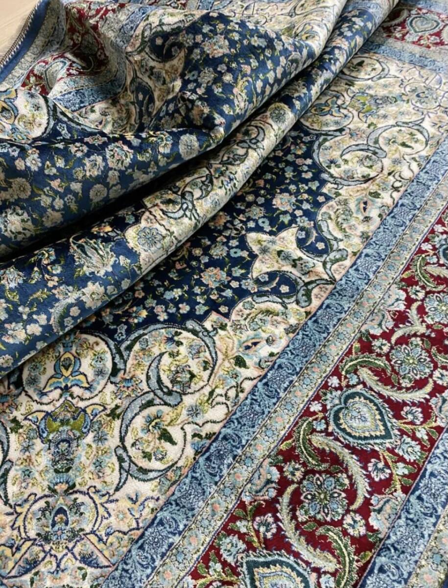 百貨店展示品 Negin Mashhad Helel工房 シルク100％ 最高峰225万ノット イラン産 手織り 高級ペルシャ絨毯 150×238cm #2の画像4