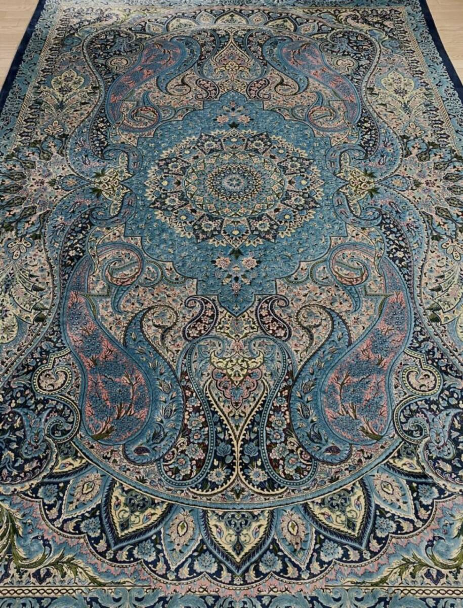 百貨店展示品　大判　Negin Mashhad Helel工房　シルク100％　 最高峰225万ノット　イラン産　手織り 高級ペルシャ絨毯 202×303cm #16_画像1