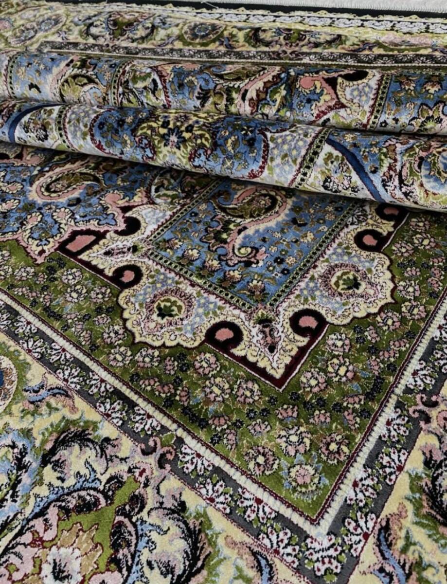 百貨店展示品 Negin Mashhad Helel工房 シルク100％ 最高峰225万ノット イラン産 手織り 高級ペルシャ絨毯 148×223cm #2の画像3