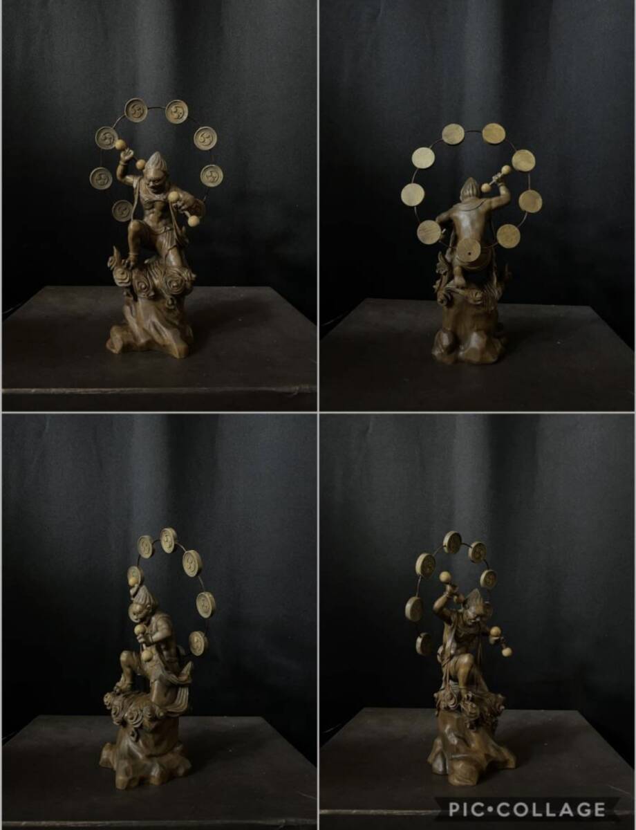 仏教工芸品 総柘植材 時代彫刻 古美術 木彫仏教 精密彫刻 仏師で仕上げ品 風神雷神図の画像9
