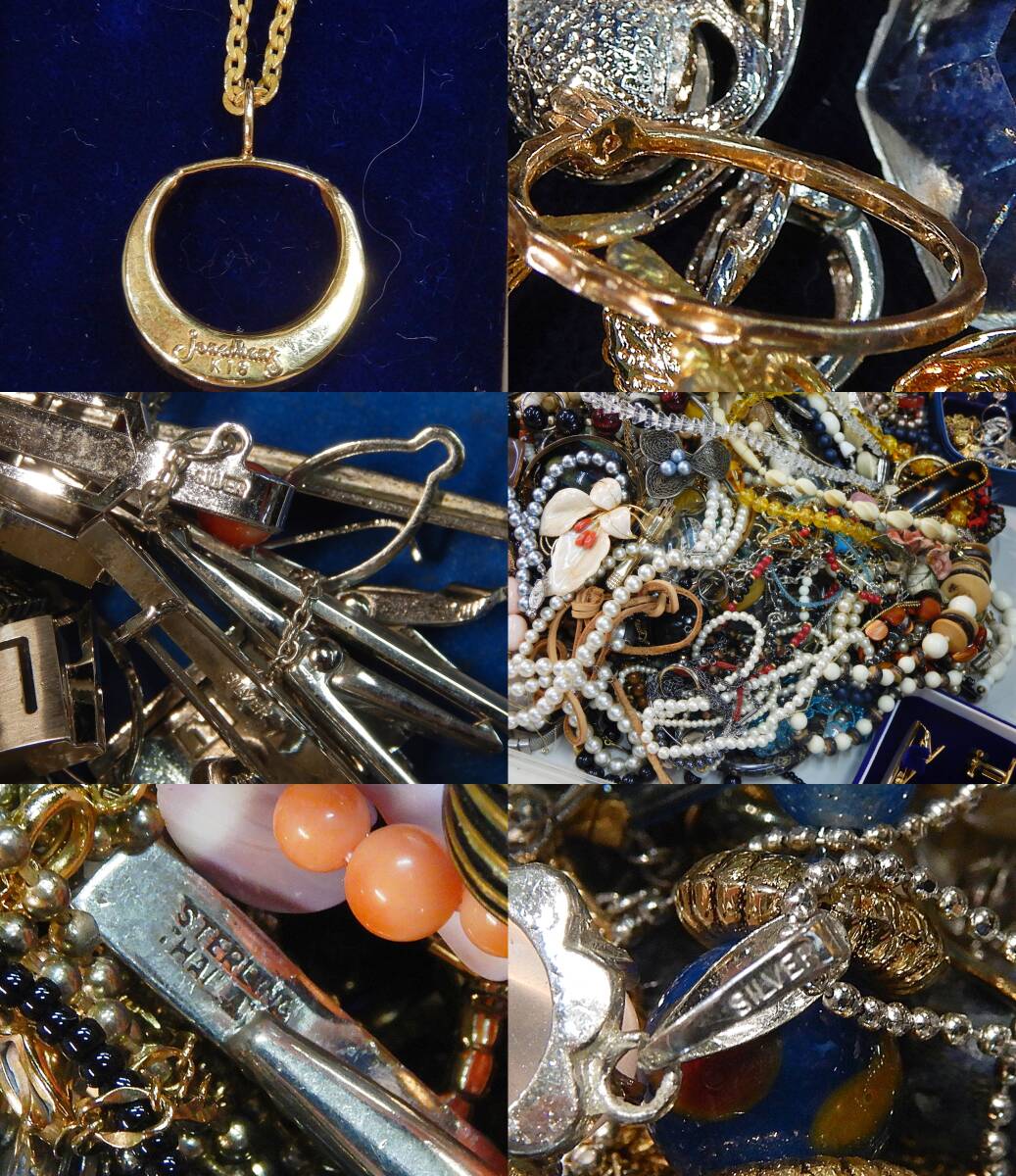 アクセサリー大量まとめ売り☆ネックレス・ブローチ・指輪・カフス・タイバー等約11kg☆珊瑚・鼈甲・真珠・水晶等含む ジャンク扱の画像9