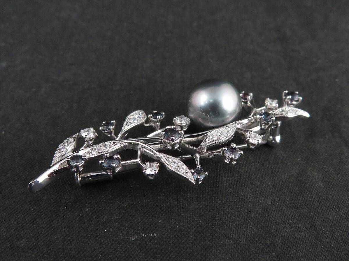 ミキモト MIKIMOTO 真珠 10.5ｍｍ珠 750/K18WG ダイヤモンド0.35 パール ブローチの画像5