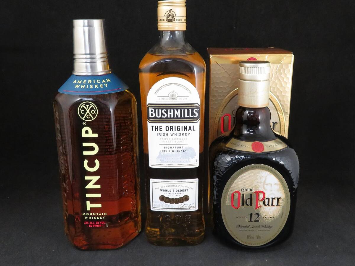 1円～　未開栓　TINCUP ティンカップ　BUSHMILLS　グランドオールドパー　12年　700ｍｌ/750ｍｌ　ウイスキー　3本セット_画像1