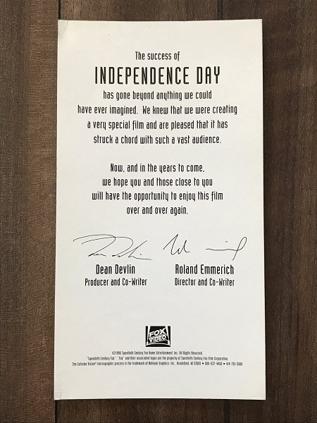 VHS ビデオテープ インデペンデンスデイ Independence Day 字幕スーパー レンチキュラーカード 付録 リーフレット ウィル・スミス/ビデオ_レンチキュラーカードの裏面