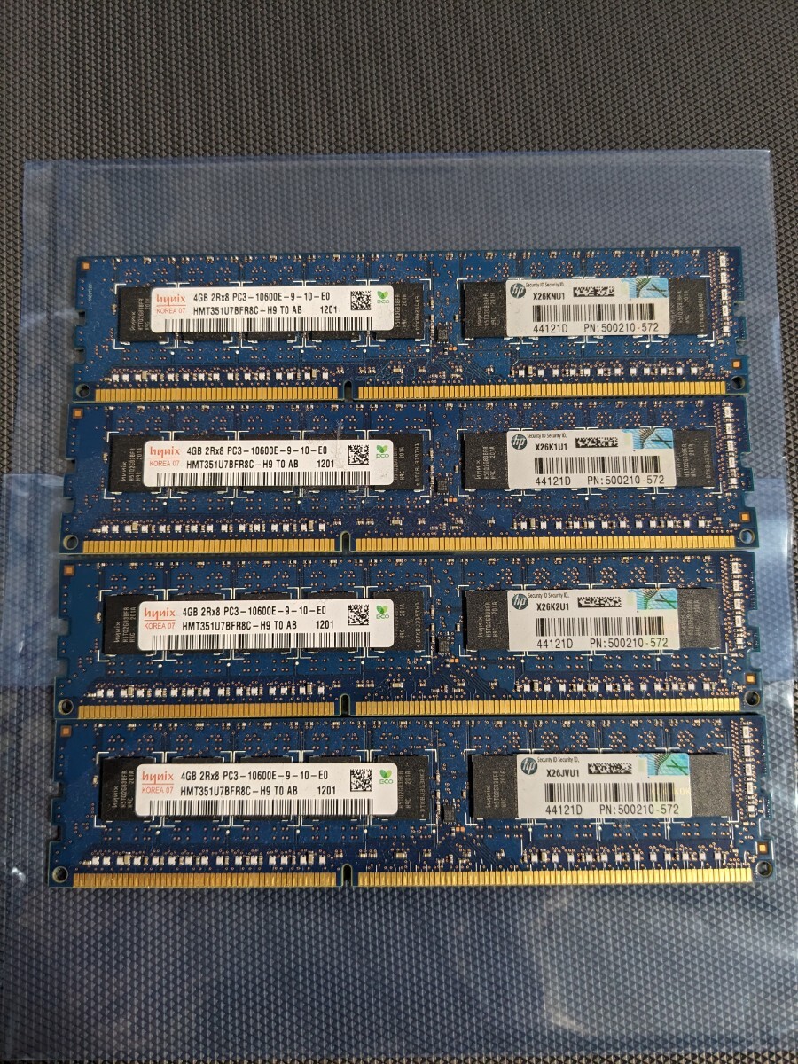 Hynix サーバー用メモリ DDR3 4GB×4枚 合計16GB/PC3-10600E(DDR3-1333) ECC Registered 中古動作品の画像1
