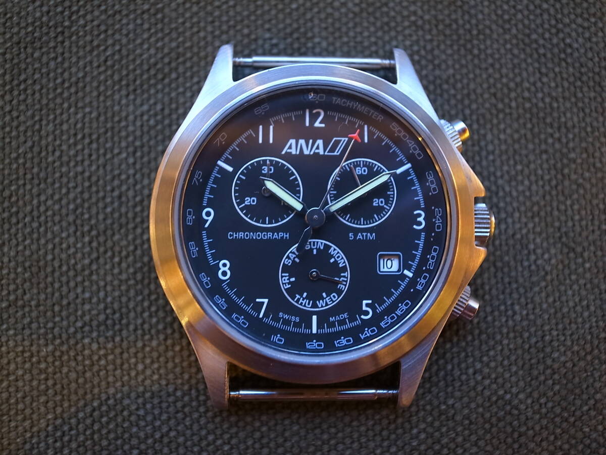 1円 腕時計 パイロットウォッチ クロノグラフ ANA の画像1