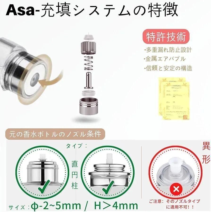 アトマイザ- 詰め替え AsaNana ポータブル クイック 香水噴霧器 携帯用 容器 香水用 ワンタッチ補充 スプレー 