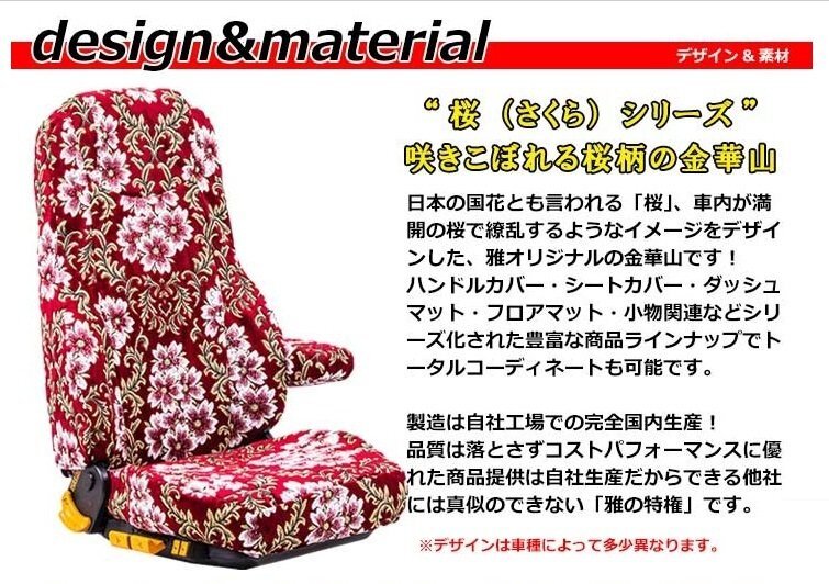 【MIYABI/国内製/金華山】★桜（さくら）桜柄 シートカバー/レッド★ジェネレーションキャンター ワイド H14/6～ 運転＋助手＋中(TS-F031-G_画像3