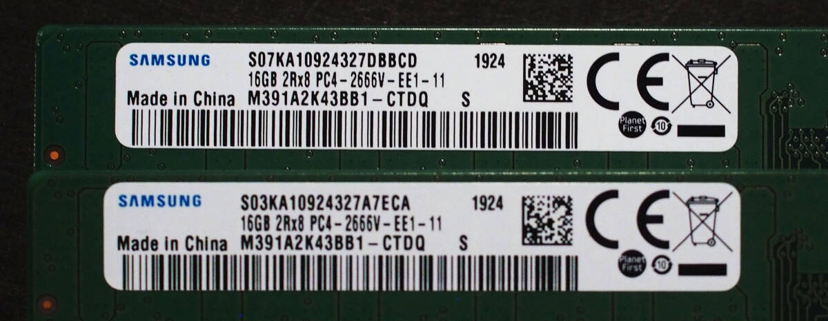 Samsung PC4-21300 DDR4-2666 PC4-2666V unbuffered ECC 32GB（16GB 2枚組）_画像2