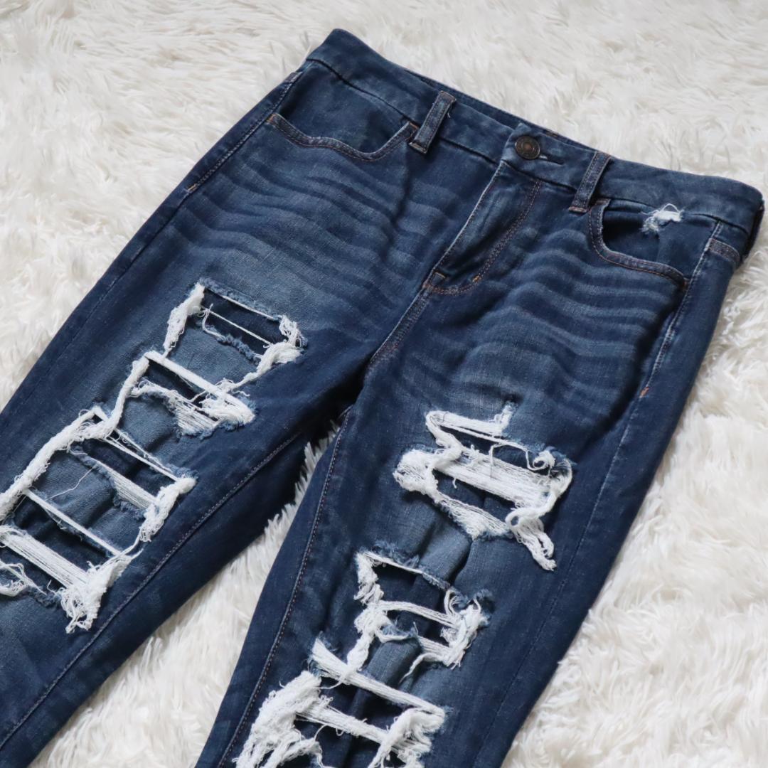 アメリカンイーグル/American Eagle CURVY HI-RISE JEGGING ジェギング スキニーデニムパンツ クラッシュ加工 リペア ダメージ加工_画像2