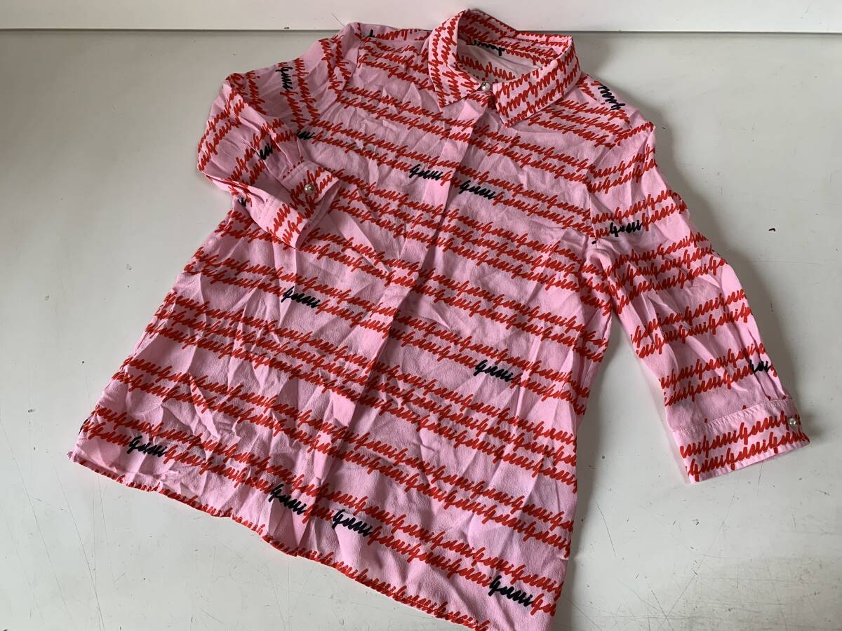 ⑭u681◆GUCCI グッチ◆シャツ 五分袖シャツ トップス 春夏 レディース Sサイズ ピンク・赤系 パールボタン デザインシャツ ファッションの画像1