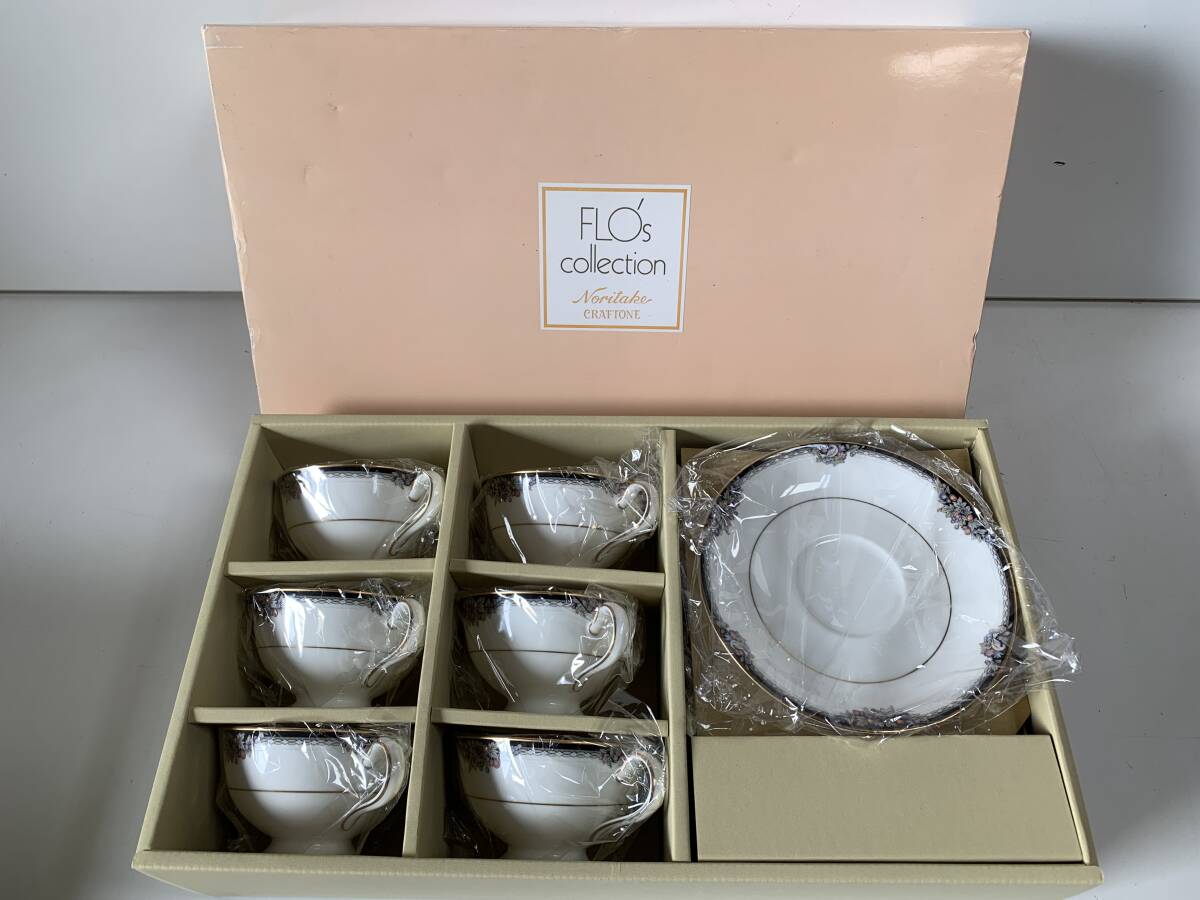 Ku706◆Noritake ノリタケ◆コーヒー紅茶碗皿 カップ＆ソーサー FLO’S collection Bone China N88687/8772 葡萄 鳥 金彩 6客セット 未使用の画像1