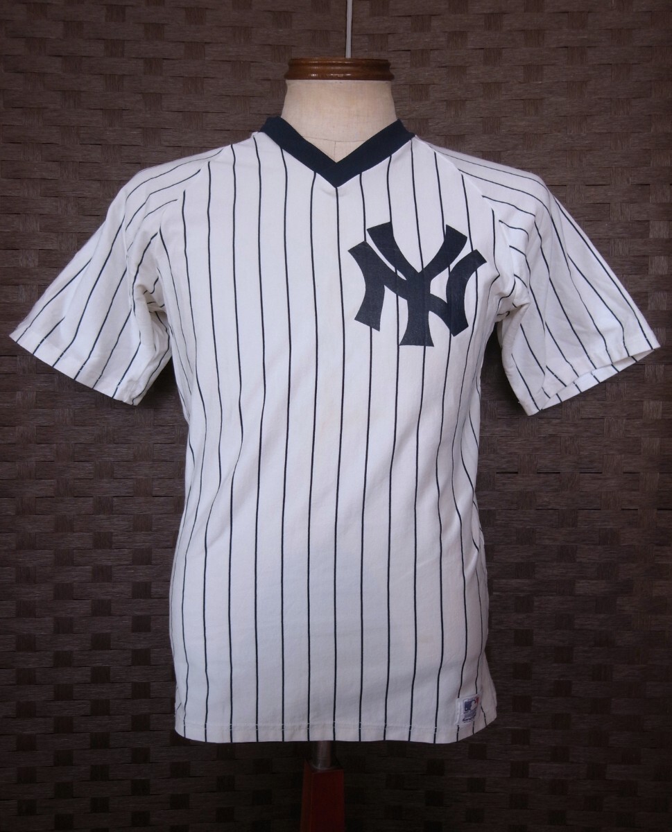 80sビンテージ sand knit ヤンキース New York Yankeesピンストライプ USAアメリカ Vネック Tee メジャーリーグ MLB オフィシャル VINTAGE _画像3