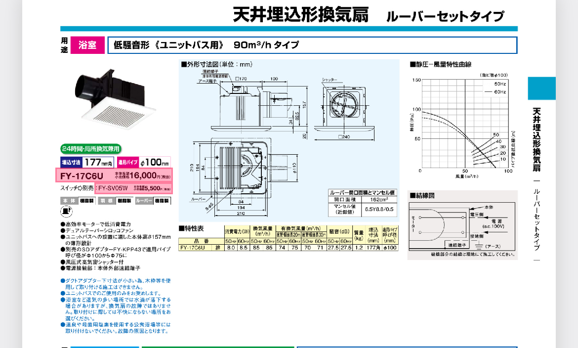 新品未使用　Panasonic FY-17C6U 天井埋込形換気扇　浴室用　_画像4